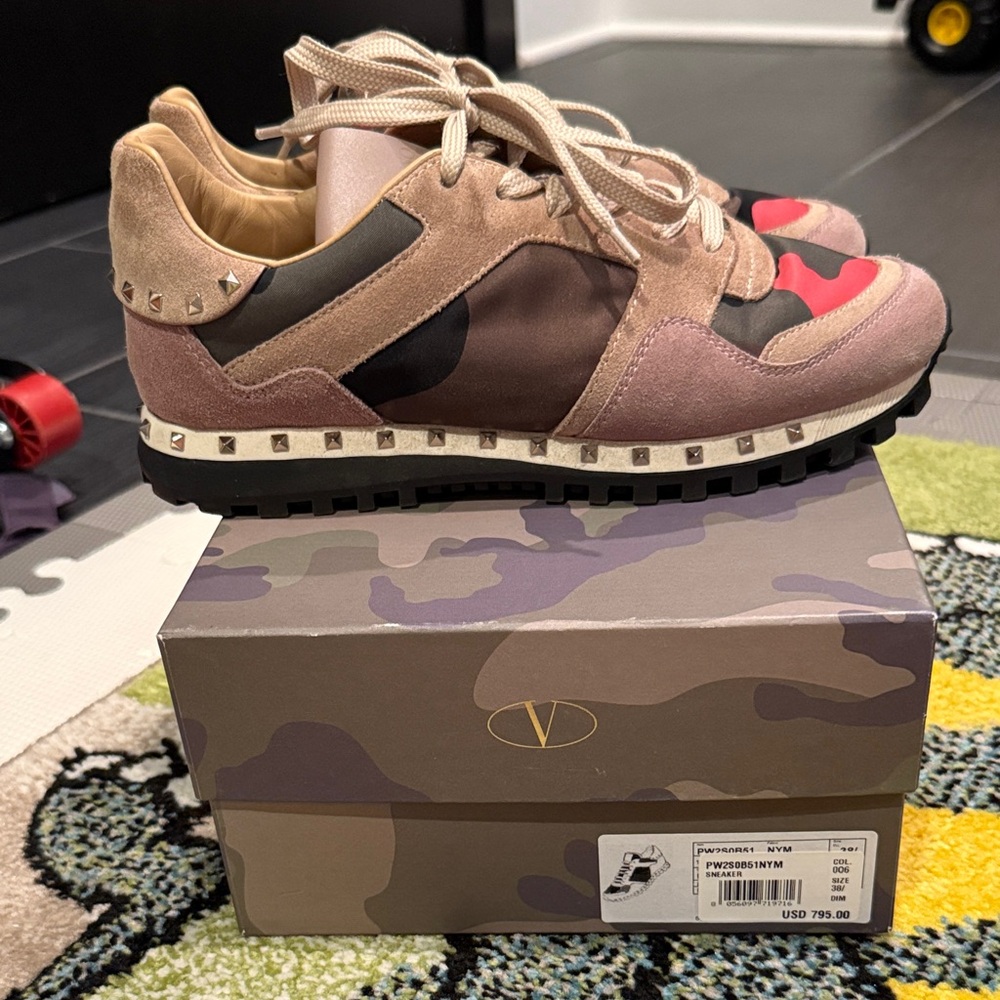 Valentino Pink and Brown Camouflage Sneakers